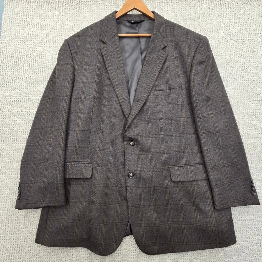 Jos A Bank Mens 52L Brown Glen Plaid 100% Wool Two Button Blazer Sport Coat